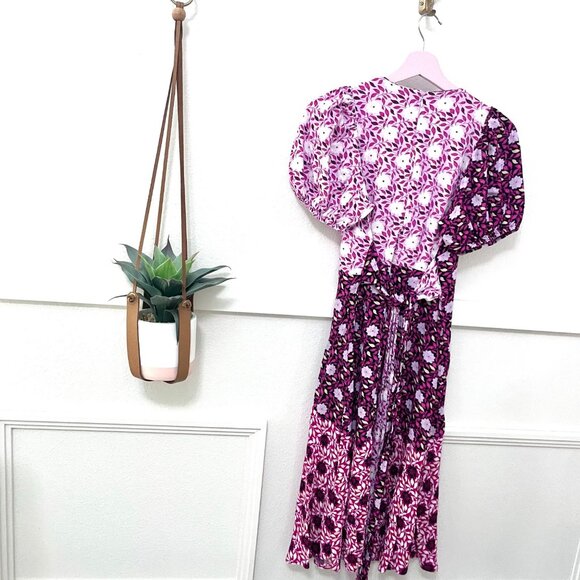 Ann Taylor Mixed Floral Midi Wrap Dress Women's Size 6 Purple Patchwork - Picture 6 of 8